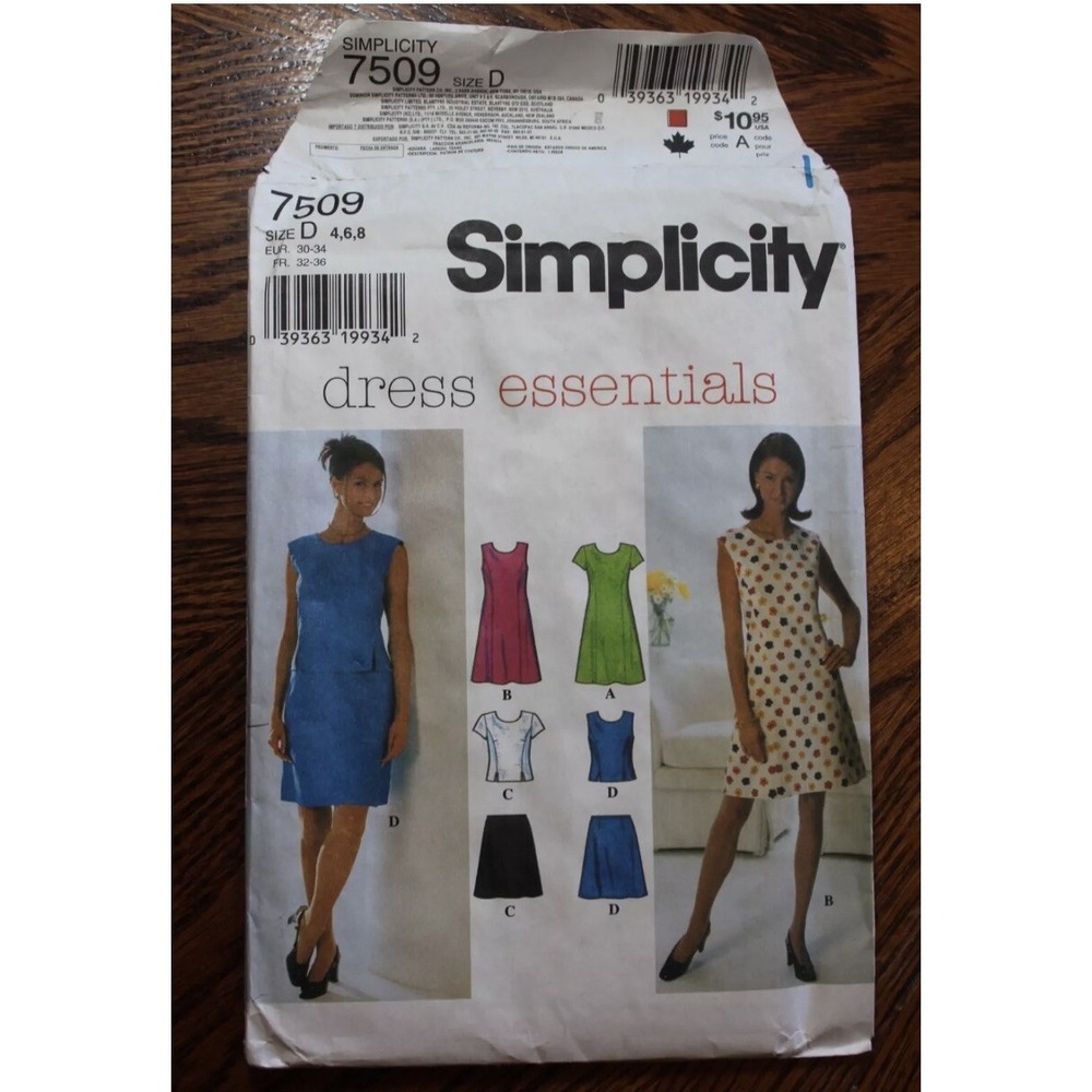 Simplicity 7509 Sewing Pattern Misses Dress Skirt Top Sizes 4 6 8 Uncut D
